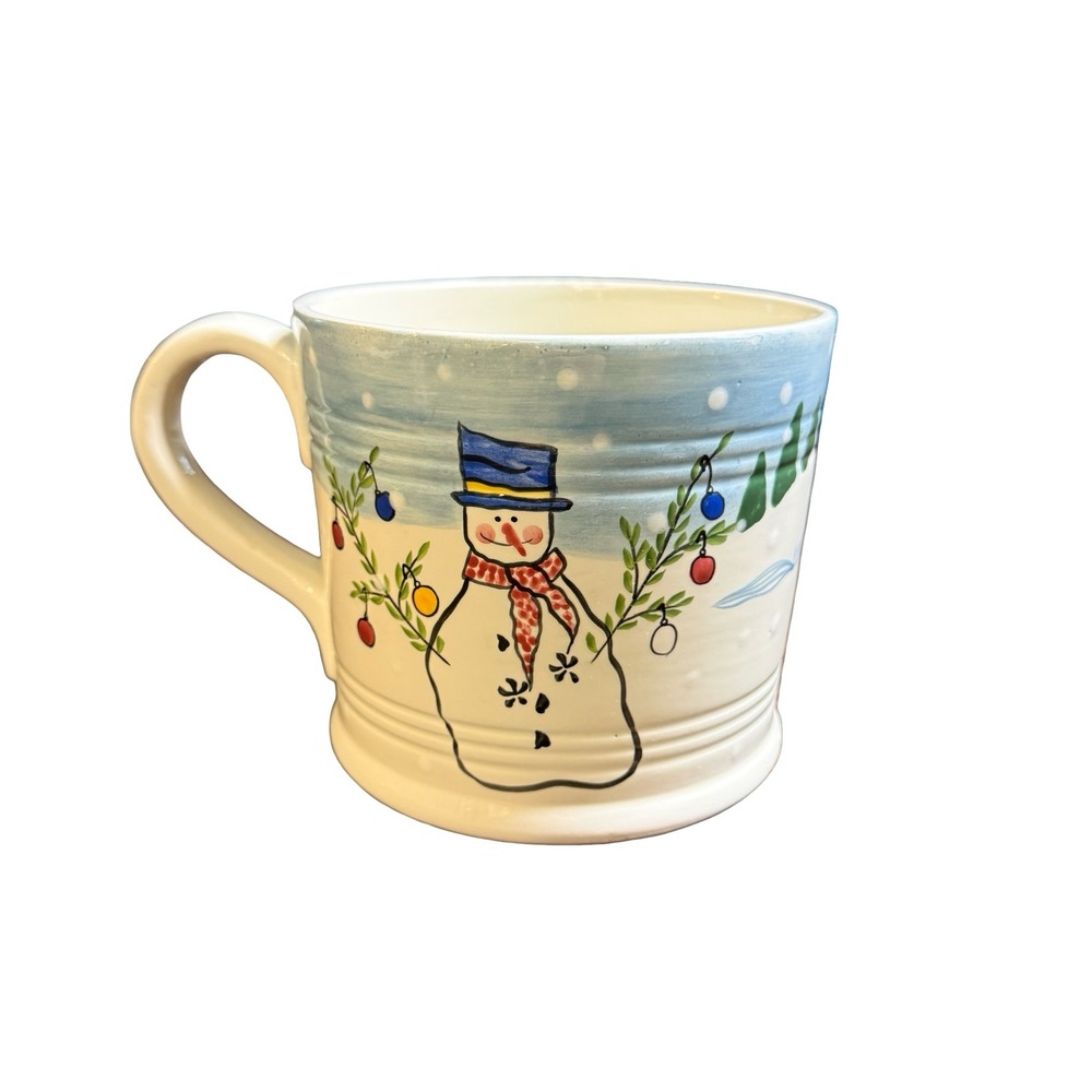 Vintage 1997 Bath & Body Works Holiday Snowman Sledding Coffee Mug Handcrafted